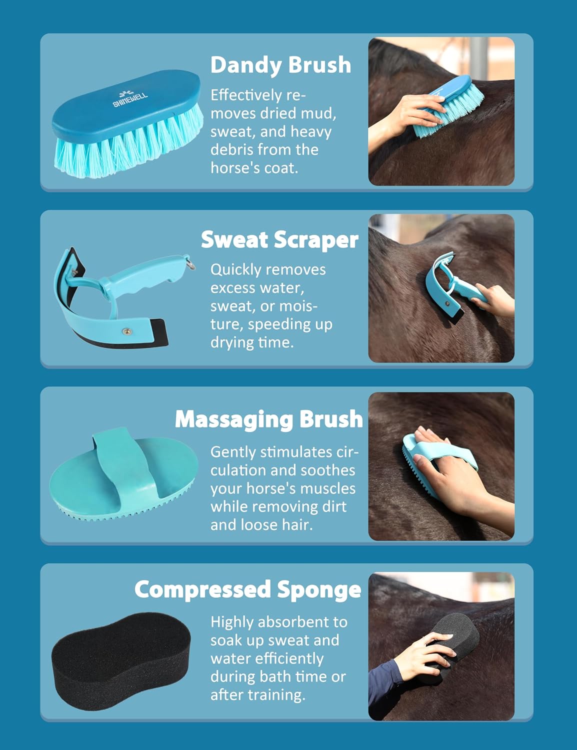 8-piece Horse Grooming Kit, Complete Horse Brush Set