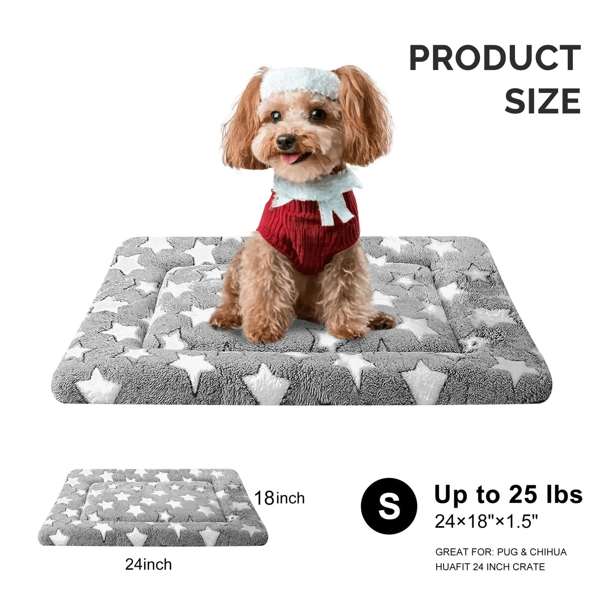 Dog Bed Mat, Reversible Crate Pad, Machine Washable for Small Dogs
