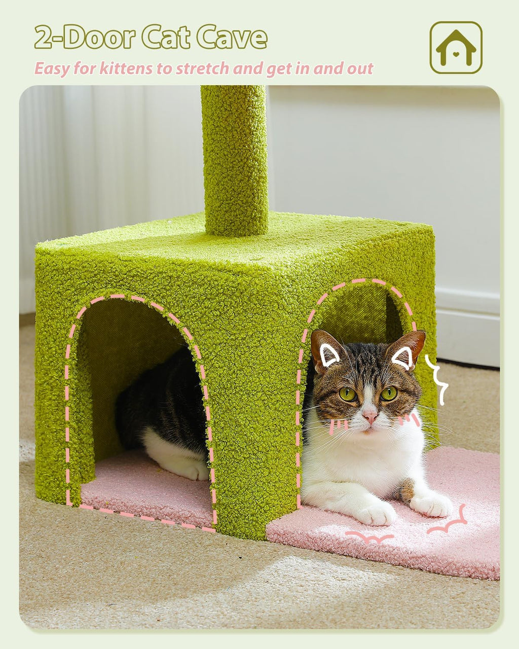 Flower Cat Tree with Large Metal Frame Hammock, 35" Cute Cat Tower with Sisal Scratching Posts for Small Indoor Cats