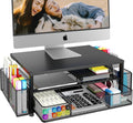 Desk Organizer and Accessories, 2-Tier Computer Monitor Stand Riser with Drawer and 2 Pen Holders, Laptop Stand