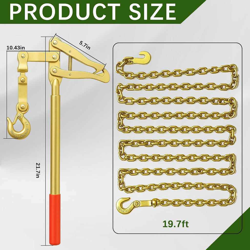 [2-Pack] Heavy Duty Fence Stretcher Tools with 20ft Chains, 2200lbs Capacity Wire Tensioners & Pullers for Ranch/Farm