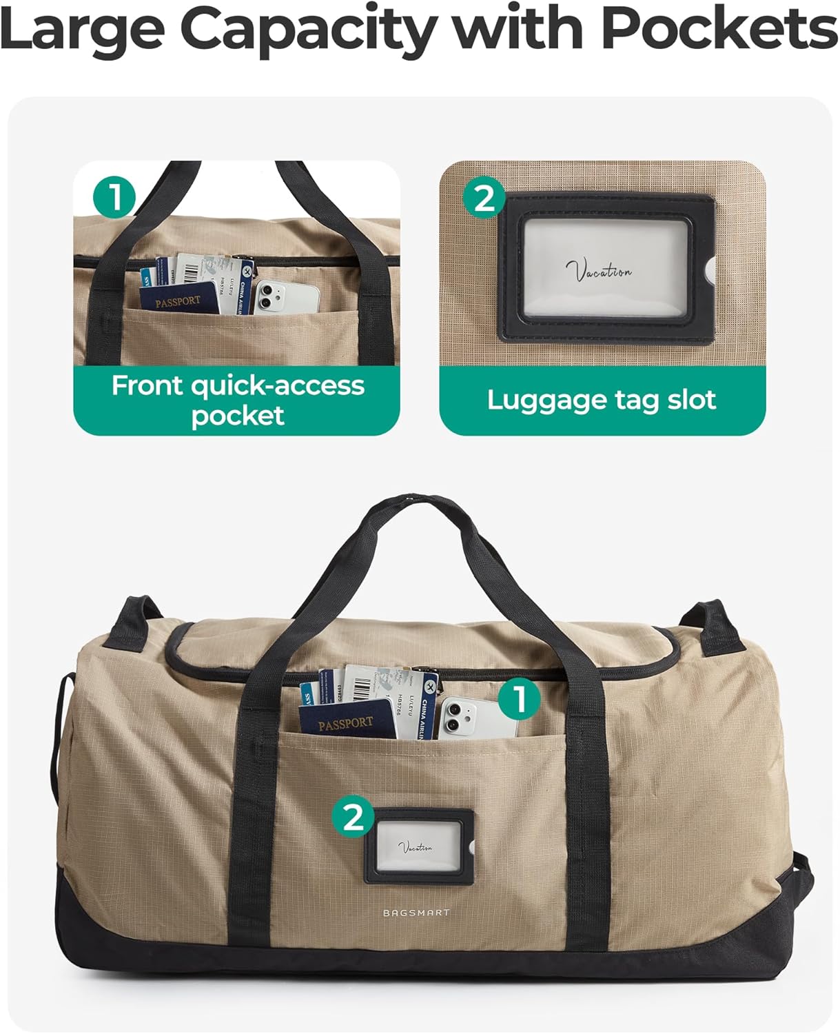 83L Foldable Travel Bag, Large Duffle Bag for Travel, Duffel Luggage Bag for Sport College Camping, Water Resistant