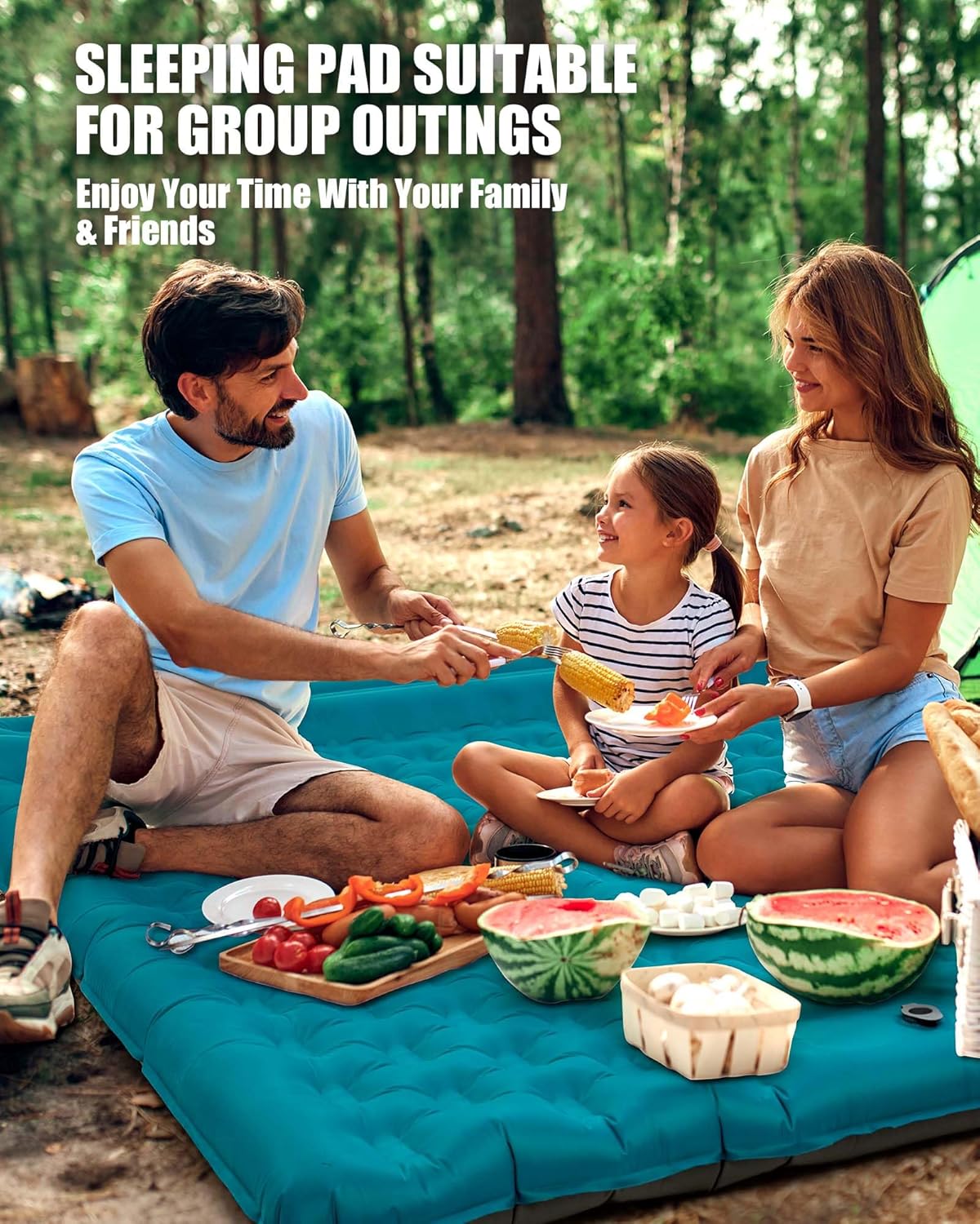 Sleeping Pad Camping Inflatable: Extra Thickness Double Persons Self Inflating Mat with Built-in Foot Pump
