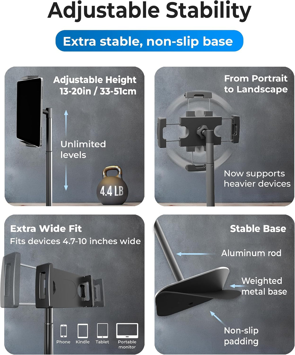 TabStand 20" Tall iPad Stand for Desk, Portable Monitor Stand Holder