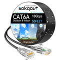 Cat6a Ethernet Cable Slim 50ft Outdoor&Indoor, 28AWG Pure Copper Cat6 Internet Cable for Waterproof & Direct Burial