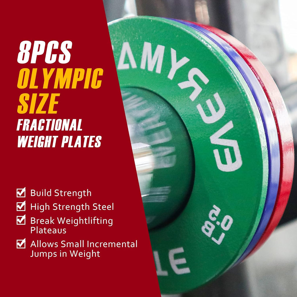 Fractional Micro Weight Plates Set of 8 Weight Plate Pair of 0.25LB 0.5LB 0.75LB 1 LB for Olympic Barbells for