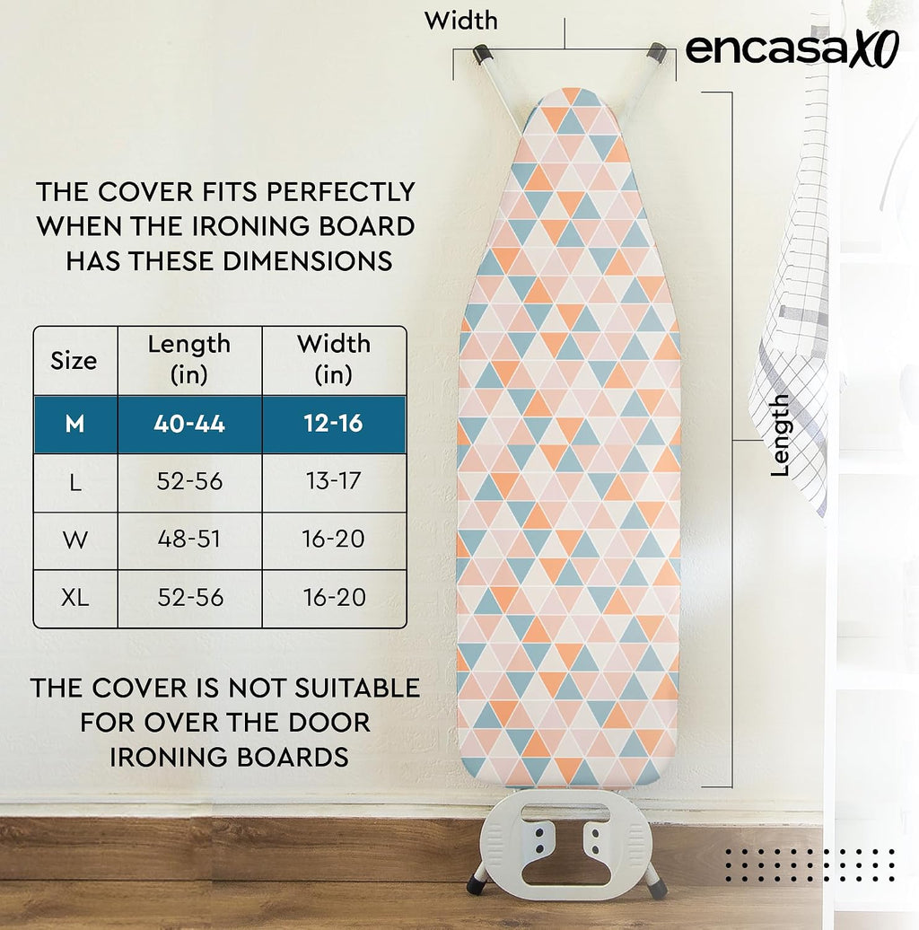 Ironing Board Cover and Pad, 4mm Felt 42"x14" | Multistripe, Heat & Scorch Resistant | Elastic Bungee Cord & Toggle