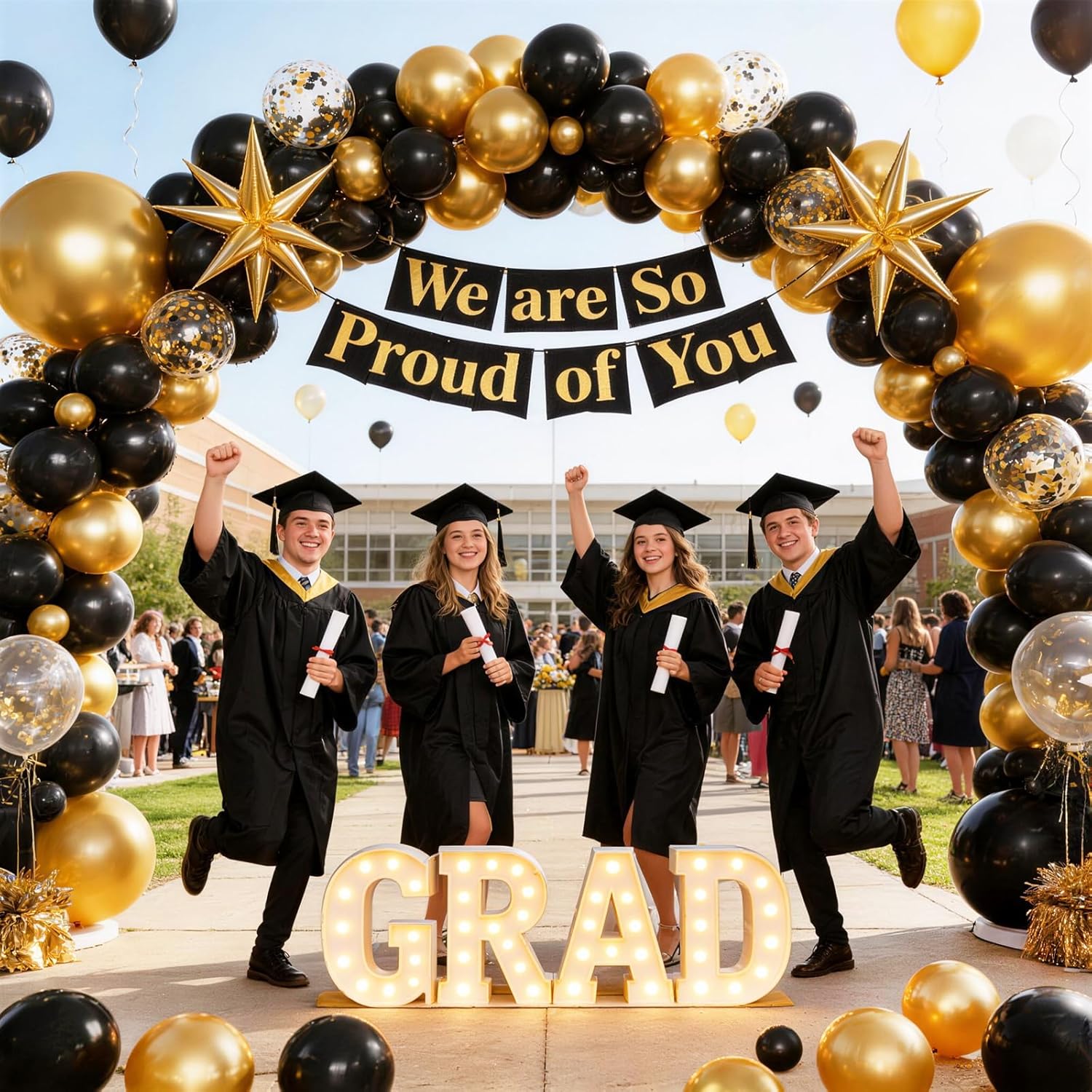 Black and Gold Balloons Arch Kit Garland, Black Gold Confetti Balloons for 2026 Graduation Decorations Class Grad