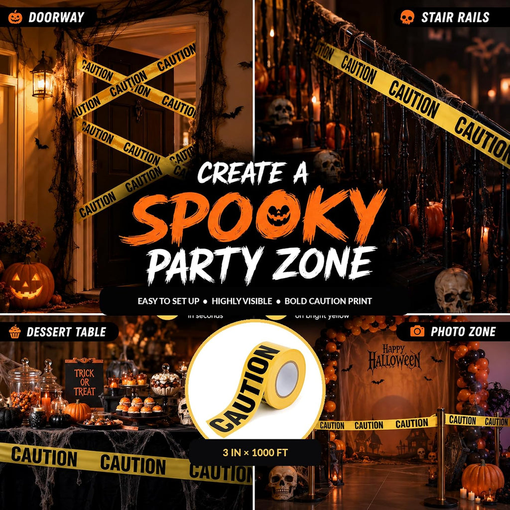 6 Roll Caution Tape 3 in x 1000 ft Yellow Black Warning Tape