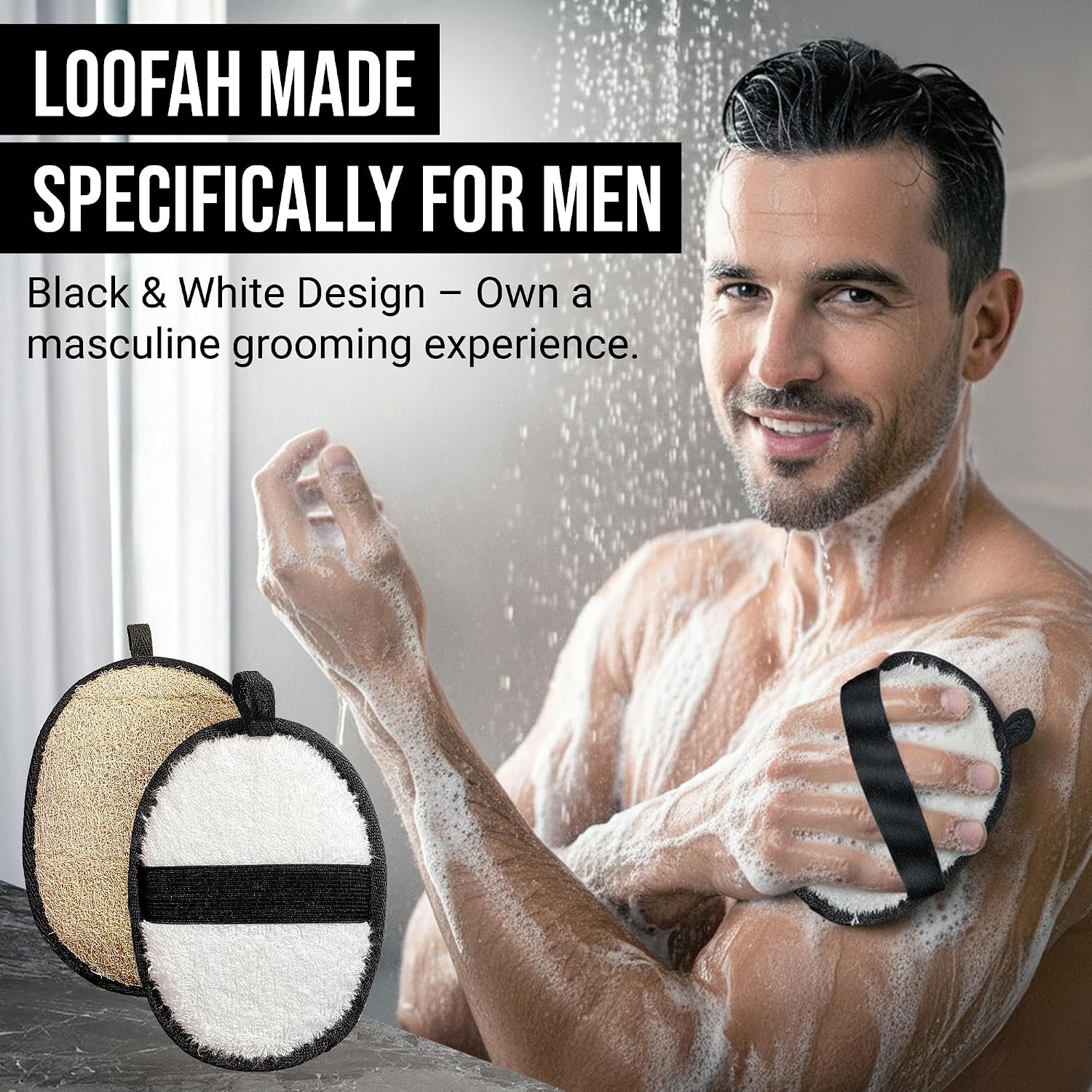 SERRENTO Loofah Body Scrubber Back Scrubber - Egyptian Luffa Shower Sponge for Men, Bath Sponge Exfoliator, Body Wash