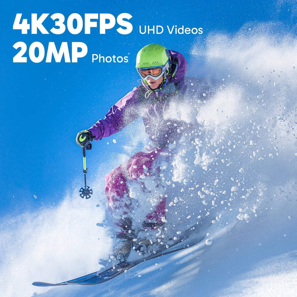 4K Action Camera - Vision 3 Underwater Waterproof Camera | 20MP Photo 4X Zoom 170° Wide Angle Remote Control WiFi