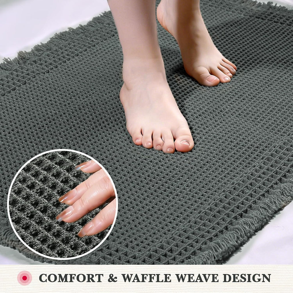 Waffle Bath Mat Set of 3 Non Slip Bathroom Rugs Bath Rug Runner Washable Bath Rugs Knit Bath Mats, Quick-Drying Floor