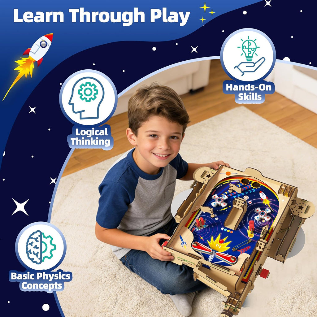 DIY Pinball Machine Kit for Kids, Build Your Own Arcade Game, Wooden STEM Toy for Learning, Birthday Gift for Boys
