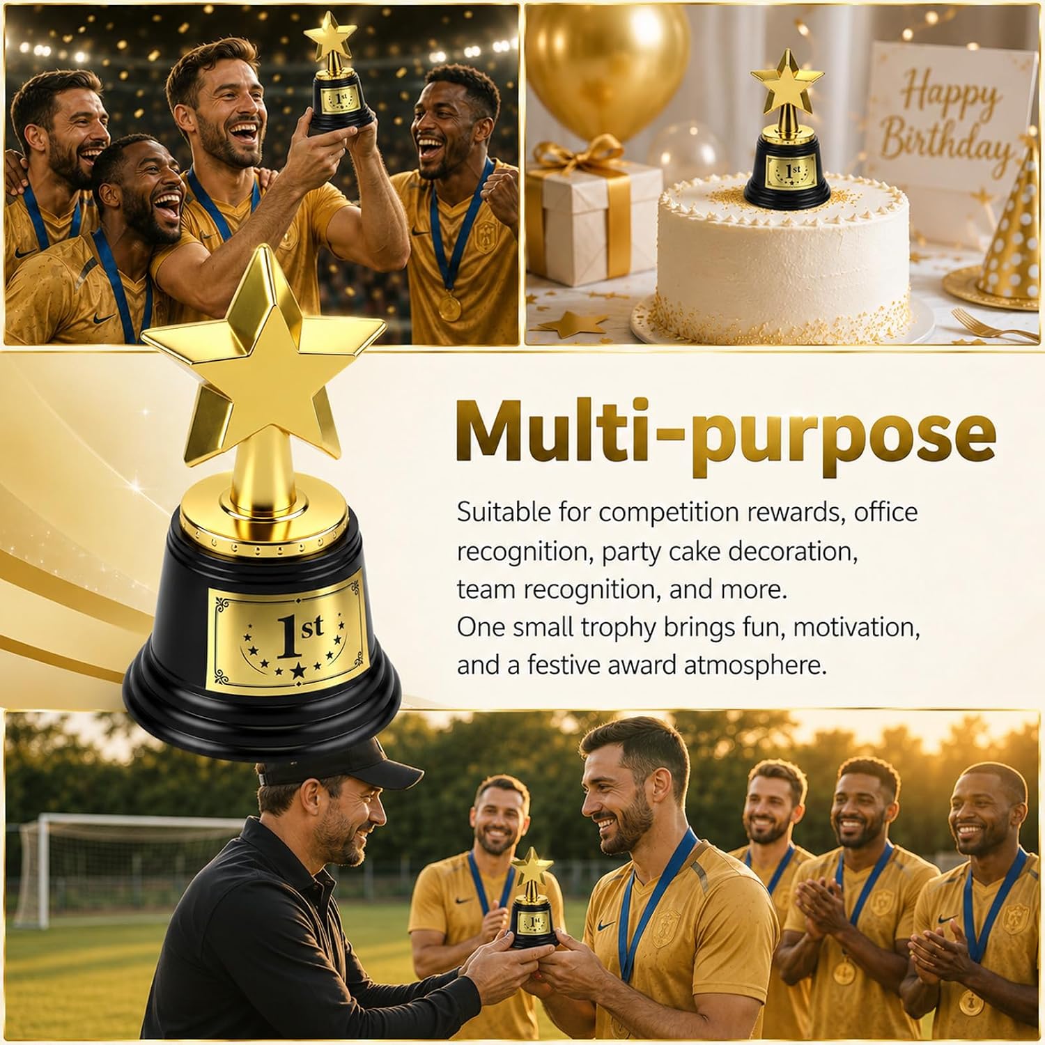 Small Trophy Star Cups 4.5" Gold Plastic Trophy with Pre-Attached 1st Place Label First PlaceTrophy Award Cup for