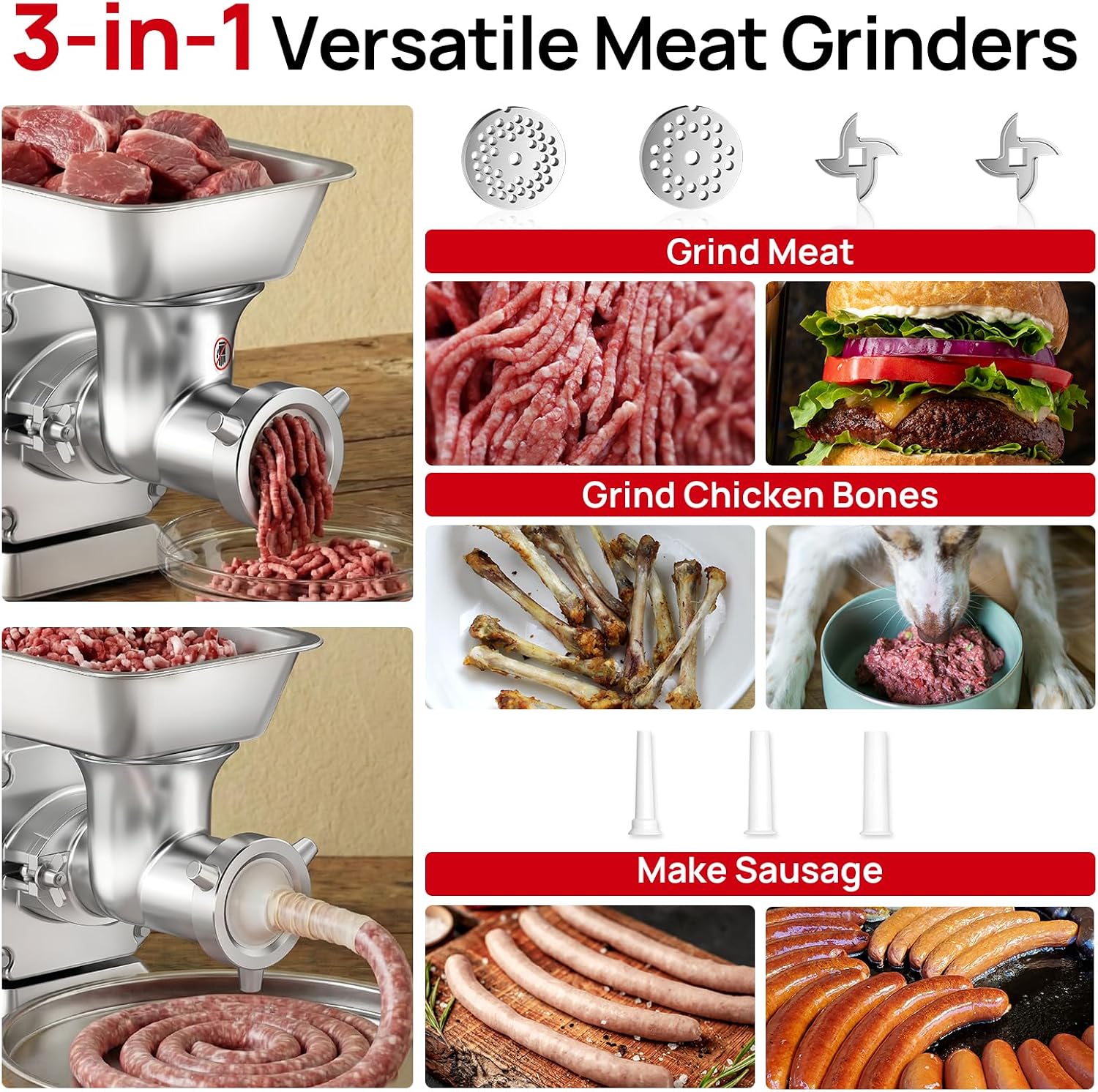 #12 Electric Meat Grinder, 1.5 HP 1100W, for Home & Commercial Use