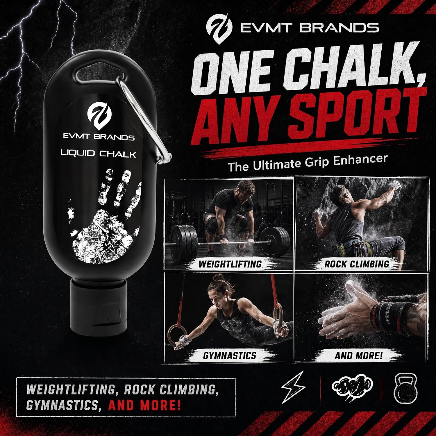Liquid Chalk, Mess Free Gym Chalk for Weightlifting, Gymnastics, Rock Climbing, Dancing. Sweat Resistant and Long