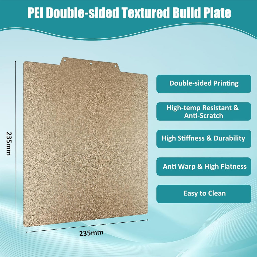 Double Sided AD5M Textured PEI Build Plate, 235 * 235mm | Flexible PEI Spring Steel Sheet, 3D Print Bed Removable