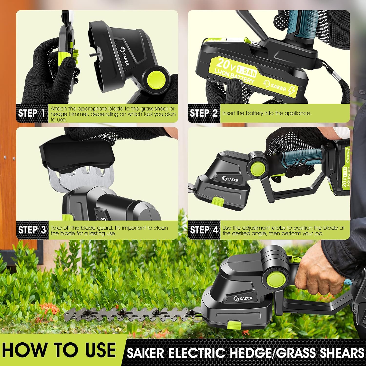20V Cordless Hedge Trimmer,2 in 1 Electric Bush Trimmer | Electric Shrub Trimmer Grass Shears , Hedge Shear with 1