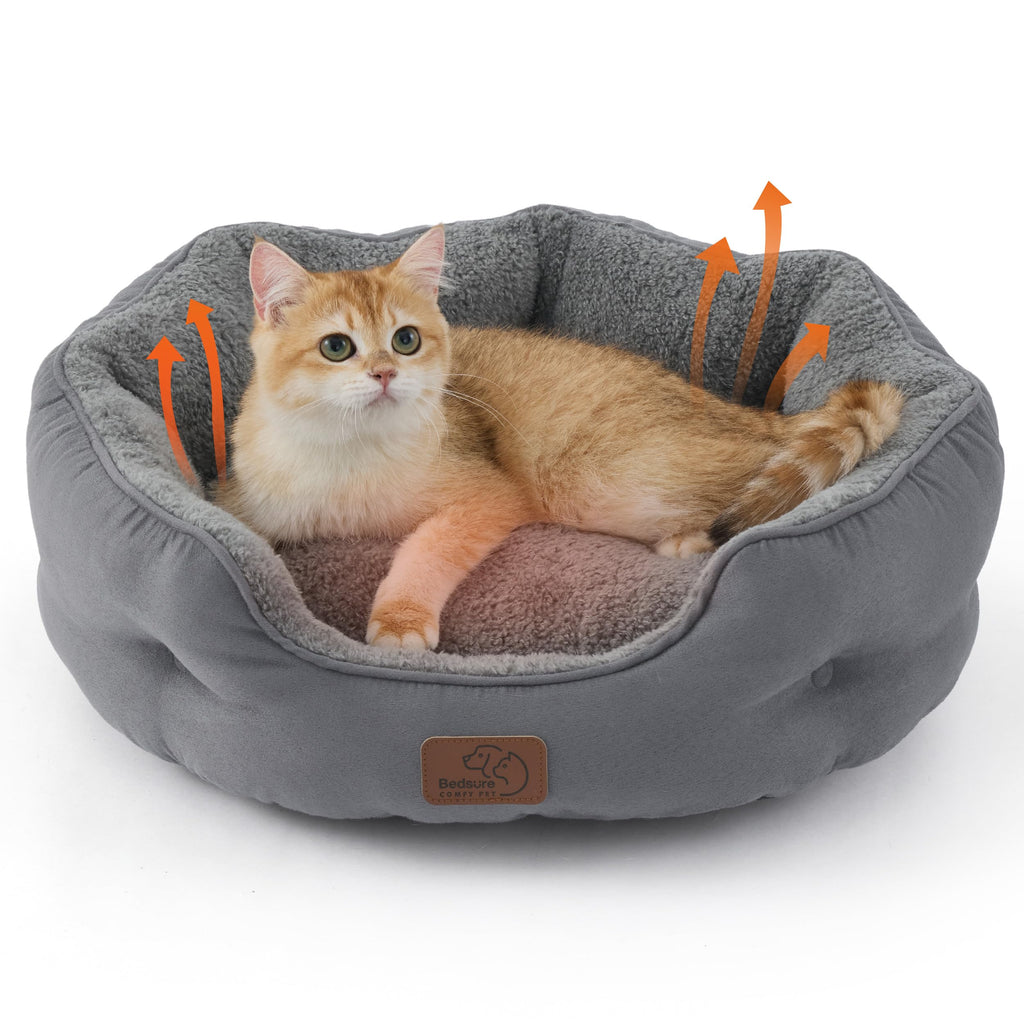 Self Warming Cat Bed,Round Washable Small Dog Bed, 20In Grey