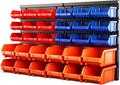 Wall Mounted Storage Bins Parts Rack 30PC Organizer Garage Plastic Shop Tool for Men's Gift, Blue,Orange,Red