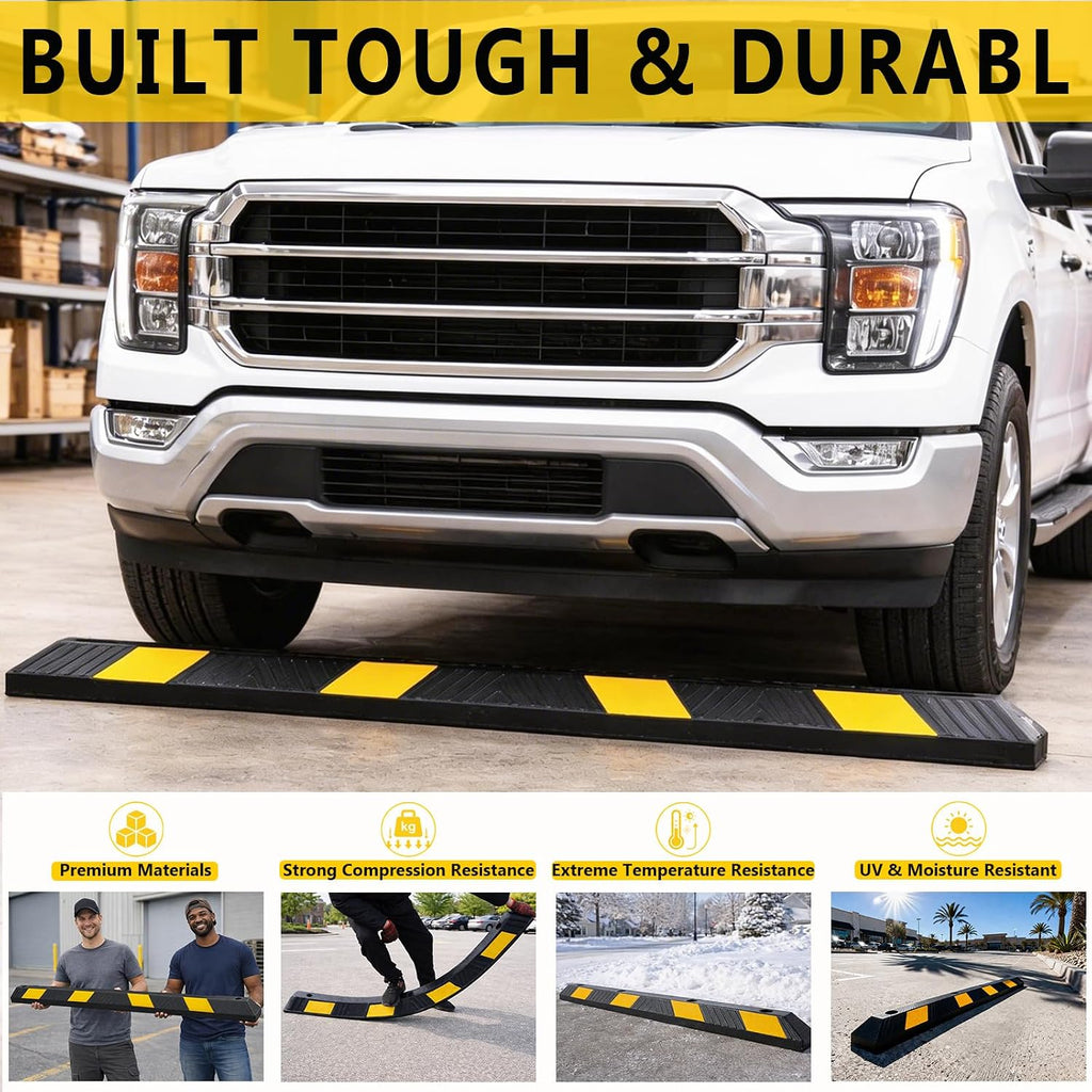 72 Inch Rubber Parking Stop，2 Pack Wheel Stop for Garage & Driveway | Commercial-Grade Parking Curb with Reflective