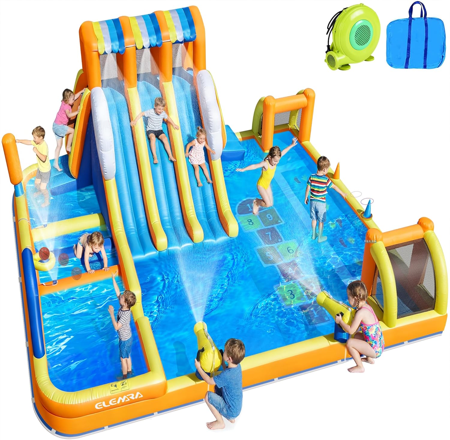 12 in 1 Inflatable Water Slide, 950W Blower, Bounce House for Big Kids, 3 Long Slides, Climbing Wall, Digital