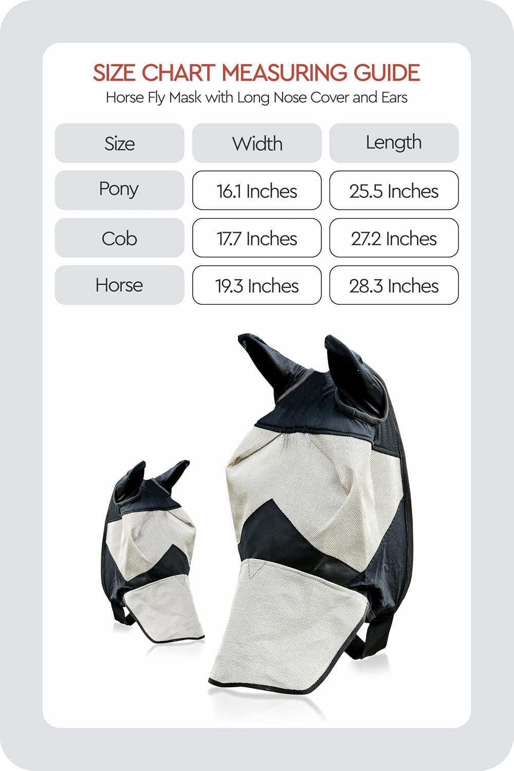 Horse Fly Mask with Nose Cover, Soft Micro Mesh Full Face Design