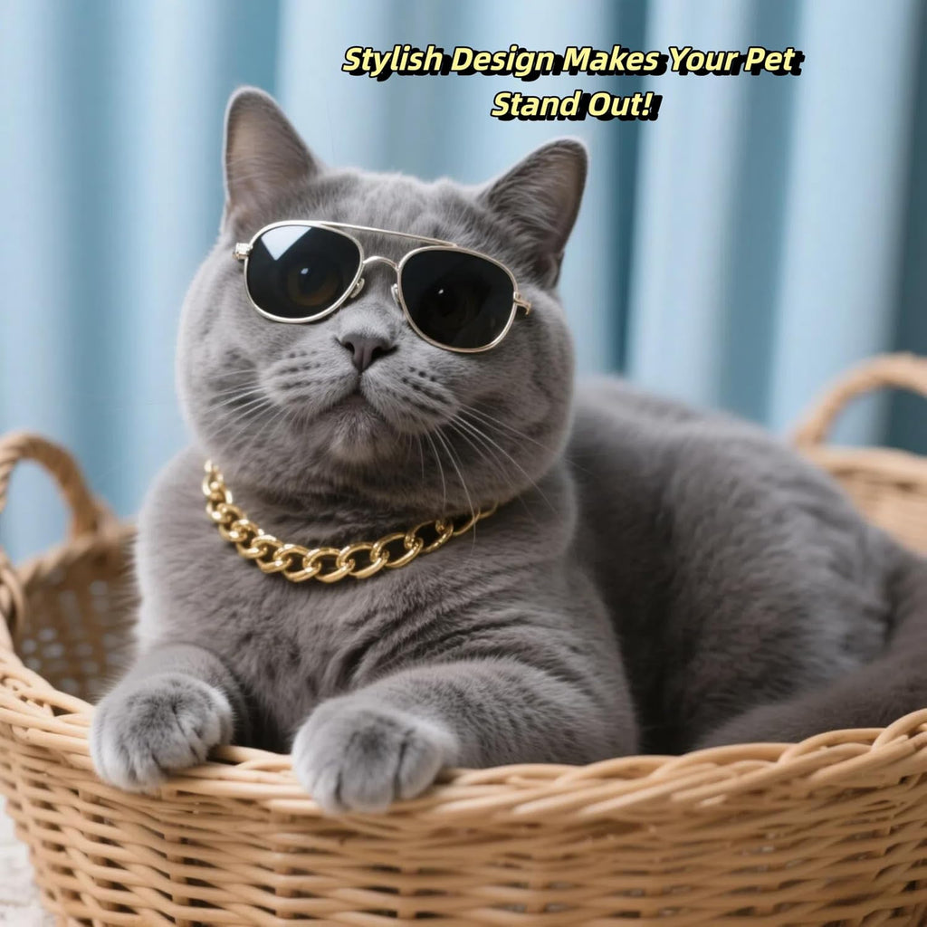 Gold Cat Chain Collar,Adjustable Cuban Link Necklace(Gold, S)