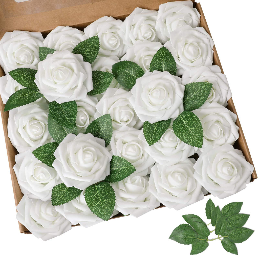 White Rose 50pcs Real Looking Artificial Flowers w/Stem