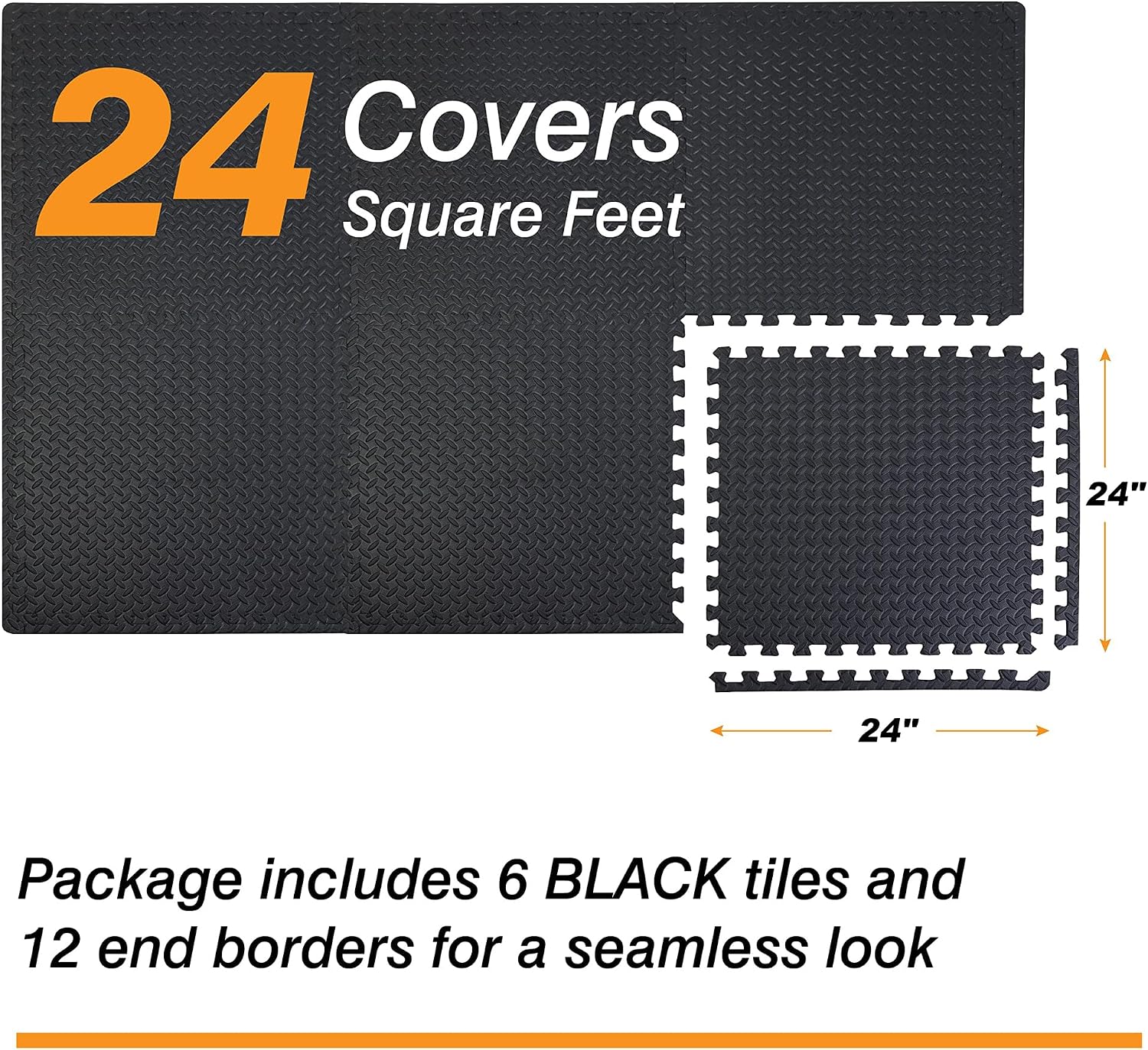 Interlocking Foam Tiles Puzzle Mats for Floor 24 SQ FT, 1/2 inch, 6 Tiles, EVA Gym Mat Flooring Exercise Equipment