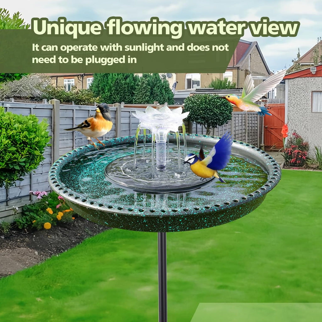 Bird Bath with Solar Powered Fountains for Hummingbirds,Stable Stylish Design with 5-Prong Base Stake Plastic Bird
