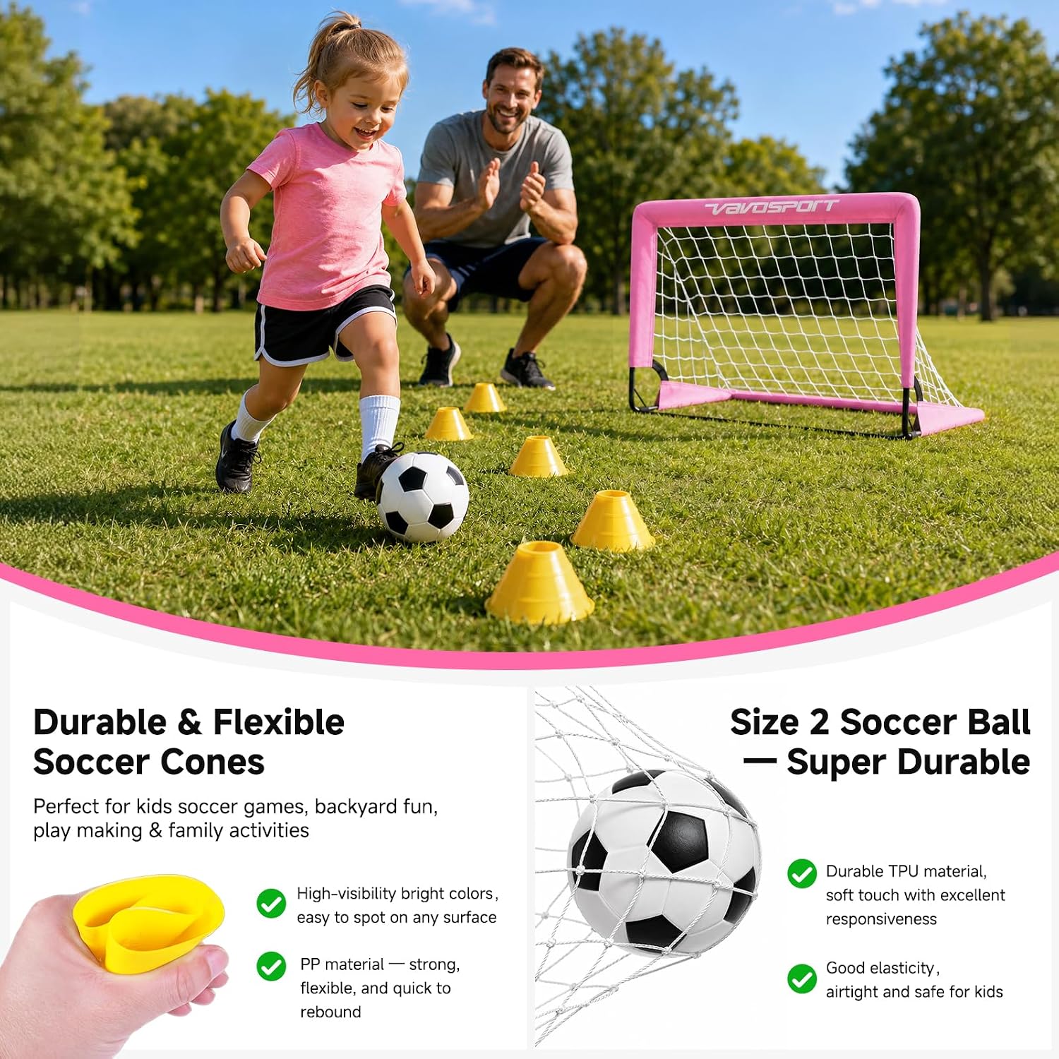 Mini Toddler Soccer Goal Set, 2 Pack 2x1.5 ft Soccer Goals for Backyard | Portable Pop Up Soccer Goals, Kids Soccer