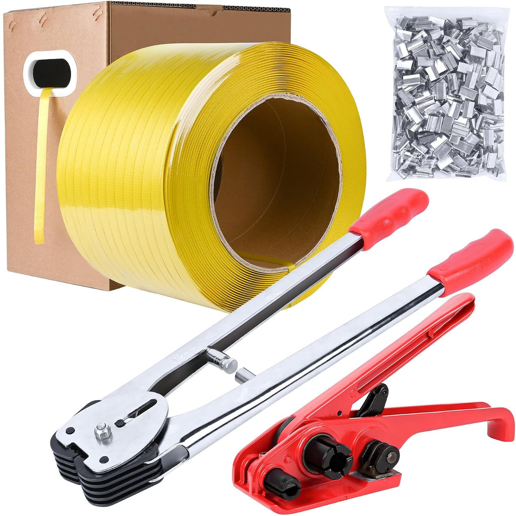 Heavy Duty Banding Strapping Kit with Tensioner Tool, 1/2"x 3500FT Polypropylene Plastic Packaging Strapping, 300