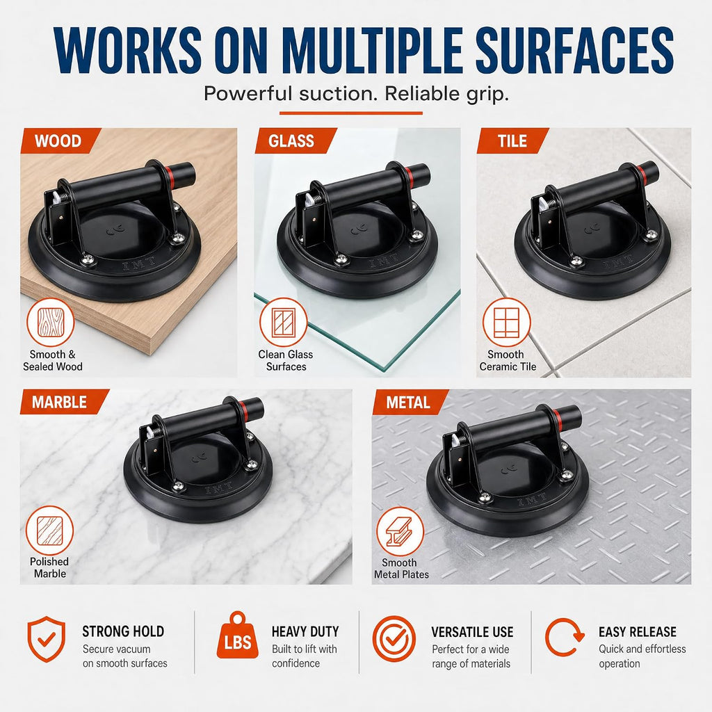 IMT 8" Glass Suction Cups for Granite & Glass Lifting, Vacuum Suction Glass Lifter with Handle, 240lbs Load Capacity W/Free Case