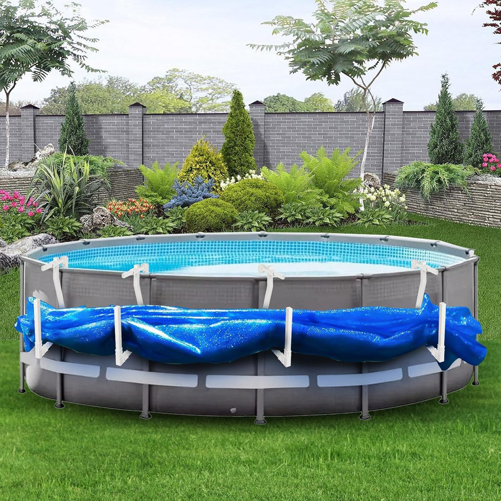 Solar Pool Cover Holder, Adjustable Solar Cover Hooks Keep Solar Cover Off The Ground, No Drill, No Rust, 4 Pack
