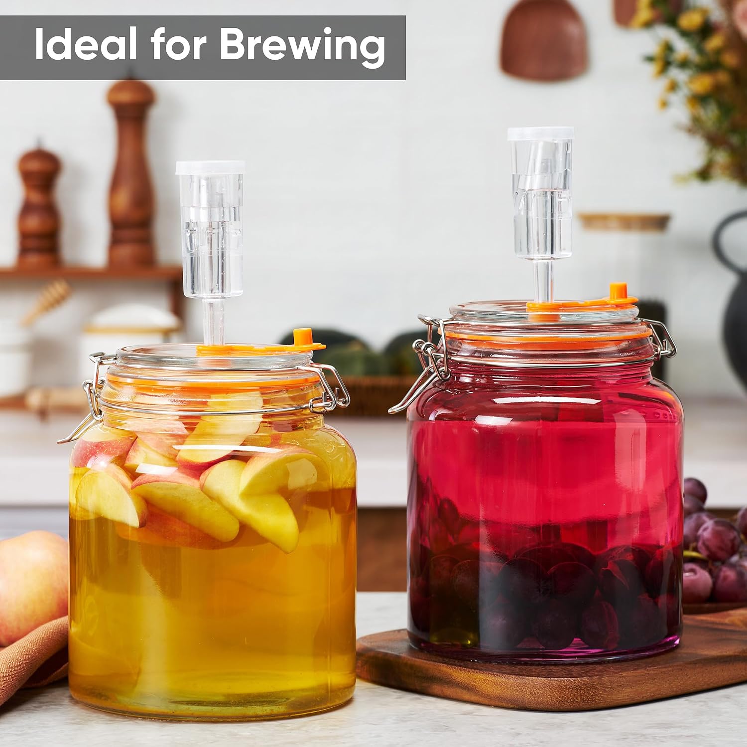 0.6 Gallon Fermentation Jars with Airlocks, 2 Pack Glass Kit | 4.2 inch wide mouth, small batch size