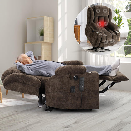 Dual Motor Power Lift Recliner Chair for Elderly, Lay Flat, Brown