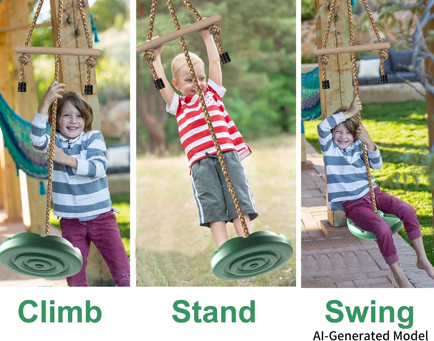 Disc Swing for Kids, Swing Set Accessories, 7FT Height Adjustable Gym Monkey Bars, Hanging Tree Seat for Backyard