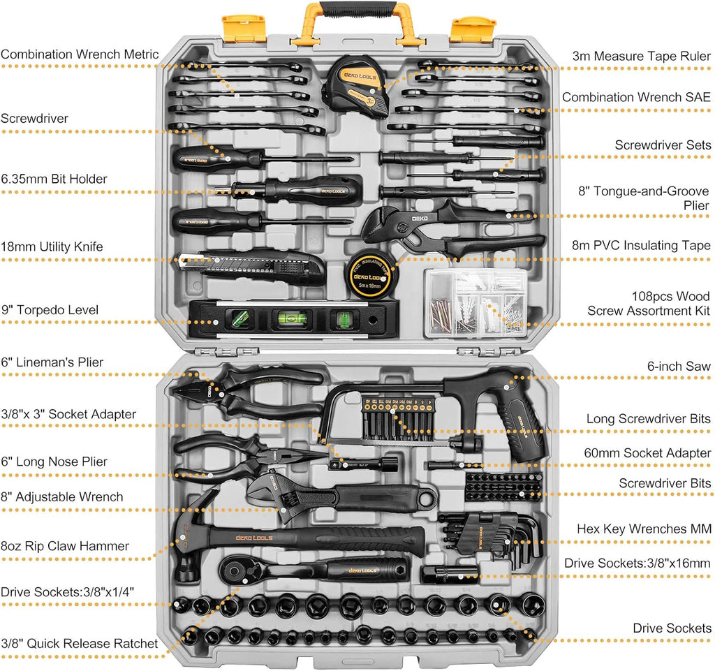 218-Piece General Household Hand Tool kit, Professional Auto Repair Tool Set for Homeowner, General Household Hand