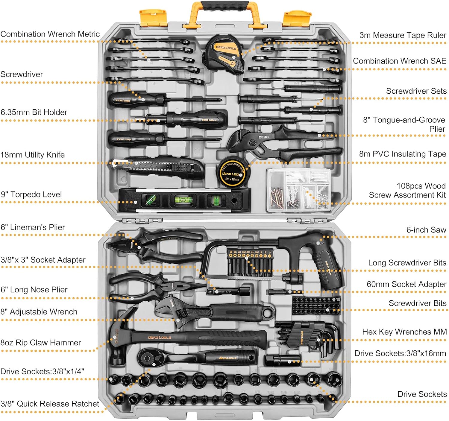 218-Piece General Household Hand Tool kit, Professional Auto Repair Tool Set for Homeowner, General Household Hand