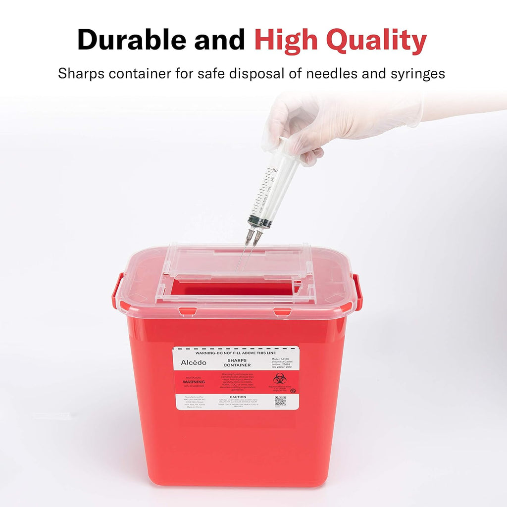 Large Sharps Container 2 Gallon (2-Pack) Home & Professional Use | Biohazard Needle and Syringe Disposal, Built-In