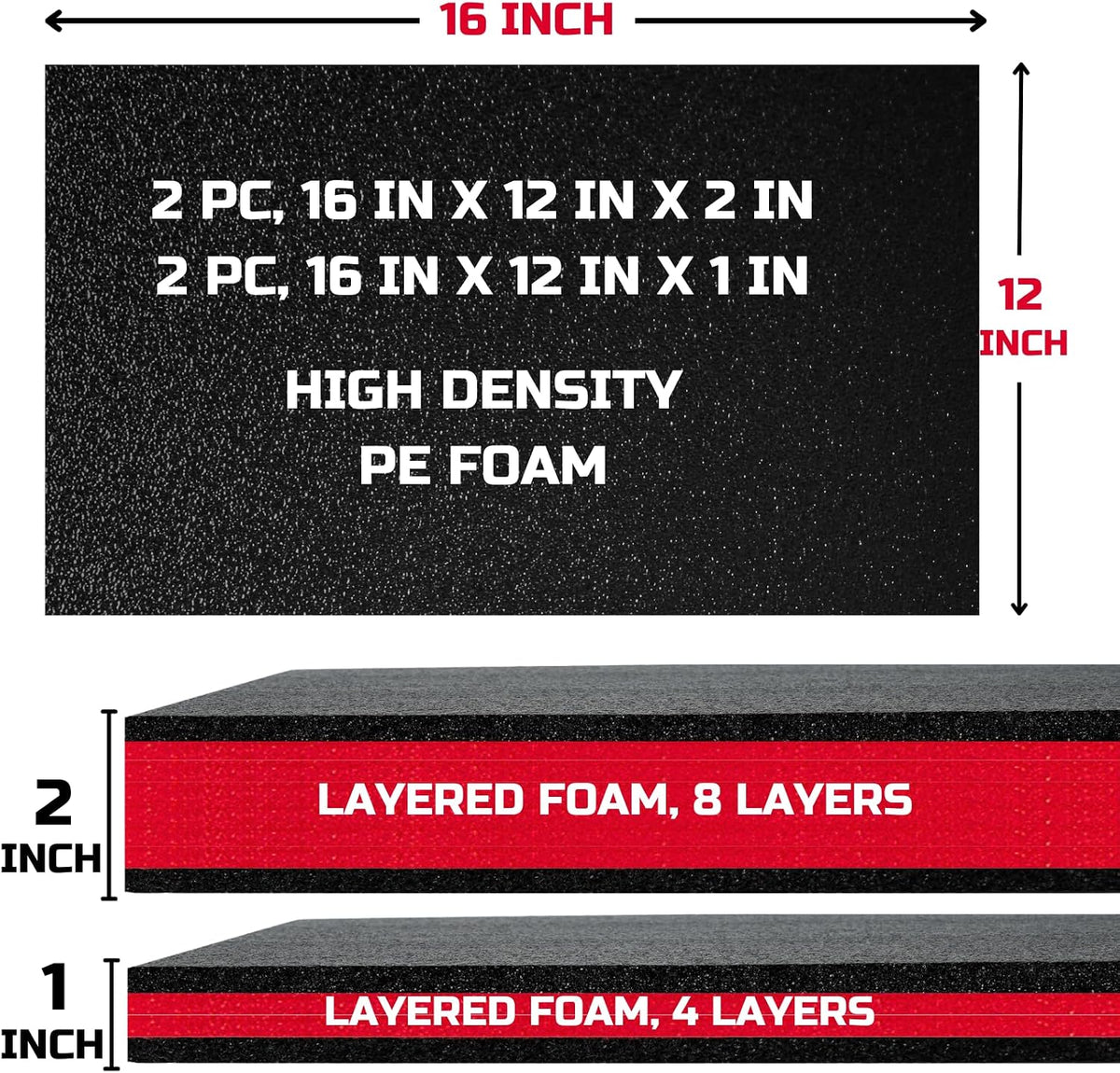 Tool Box Foam Organizer 2pc 16x12x2in & 2pc 16x12x1in, Kaizen Sheets for Pro Tool Control, Custom Tool Shadow Inserts