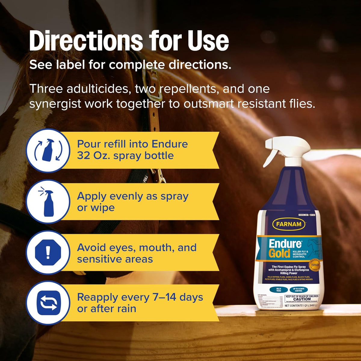 Endure Gold Killer Fly Spray for Horses, Kills Biting Flies, 1 Gal