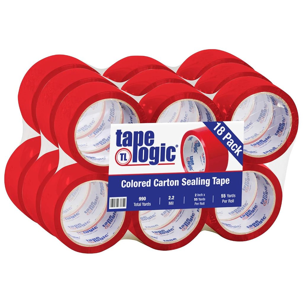 Tape Logic 2 Inch x 55 Yard 2.2 Mil Red, Heavy Duty Colored Packing Tape, 18 Pack, Perfect for Packing, Shipping