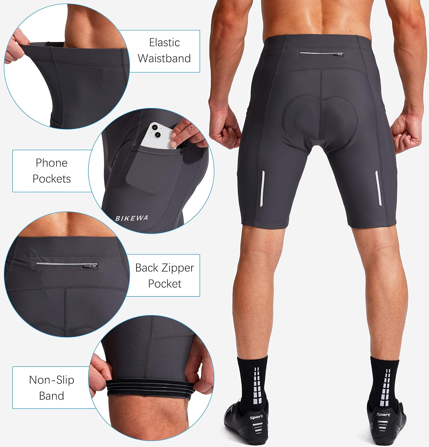 Men's Bike Shorts 3D Padded Cycling Road Biking Mountain Riding Biker Bicycle UPF 50+ Cycle Shorts Zipper Pockets