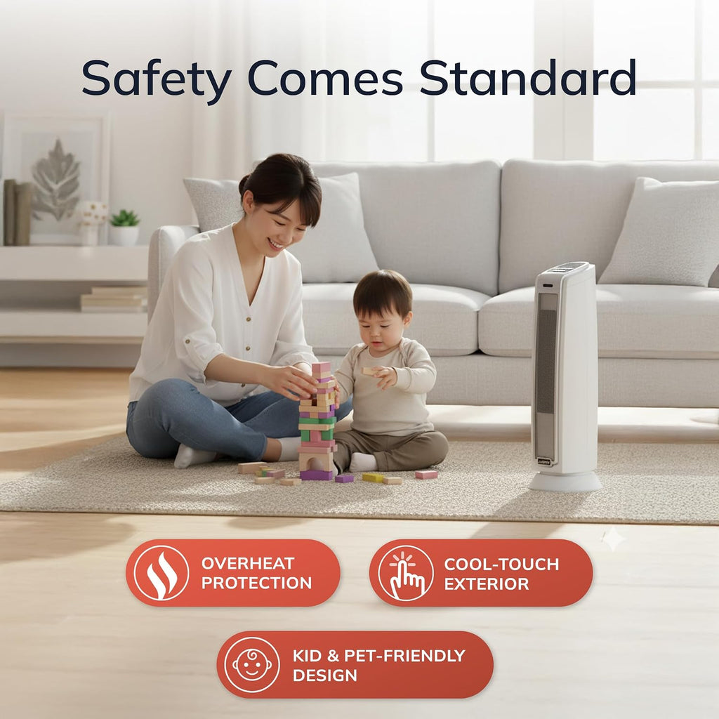 Oscillating Ceramic Tower Space Heater for Home with Overheat Protection, Timer, 22.5 Inches, Silver, 1500W, 5775 |