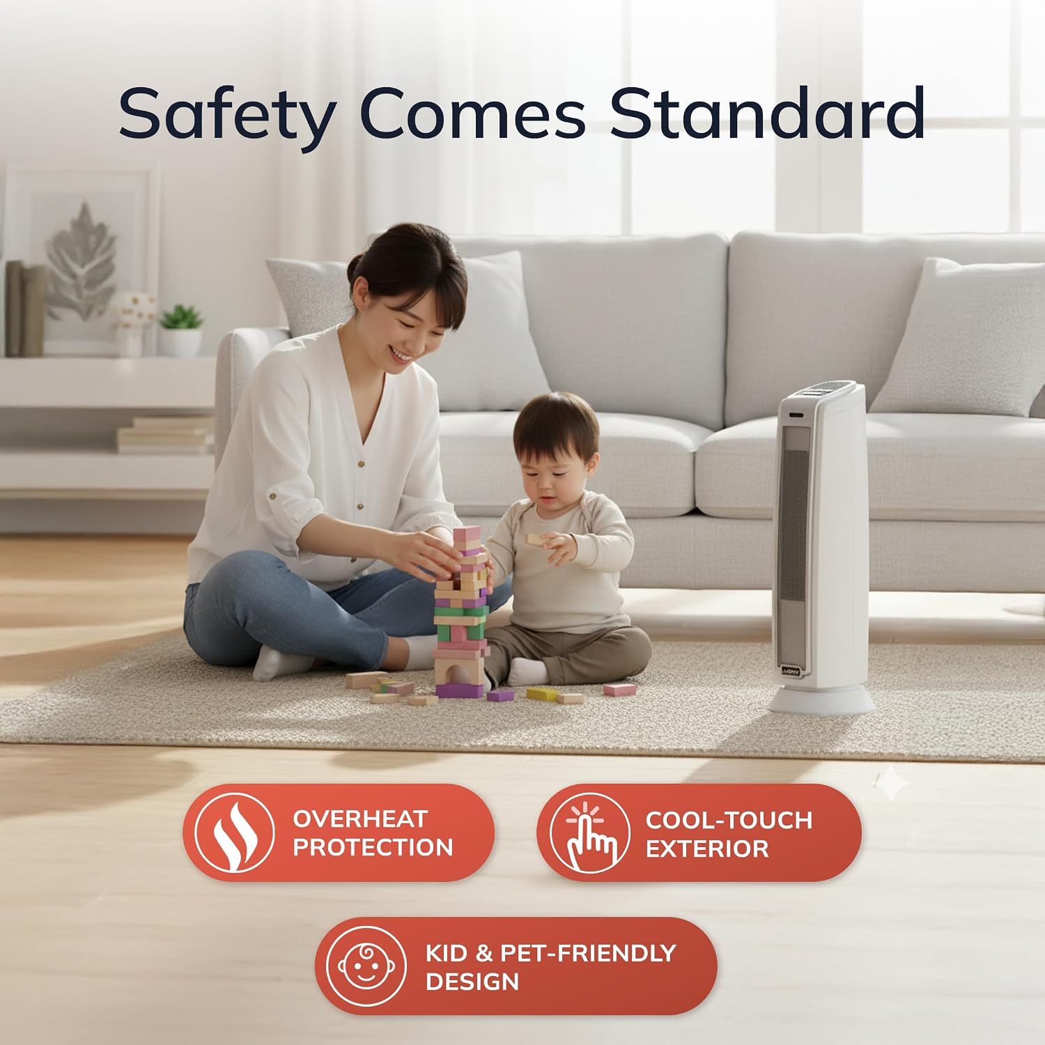Oscillating Ceramic Tower Space Heater for Home with Overheat Protection, Timer, 22.5 Inches, Silver, 1500W, 5775 |