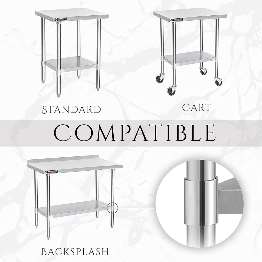 Galvanized Under Shelf for Work Tables - Extra Adjustable Lower Shelf for 24" x 48" Stainless Steel and Wooden