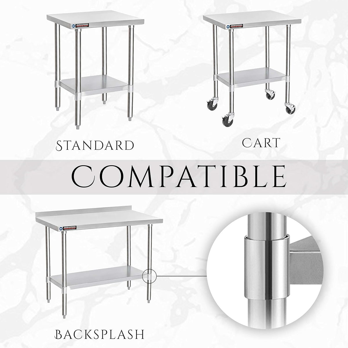 Galvanized Under Shelf for Work Tables - Extra Adjustable Lower Shelf for 24" x 48" Stainless Steel and Wooden