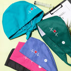 5 Pieces Bouffant Cap with Buttons Unisex Sweatband Adjustable Tie Back Hat